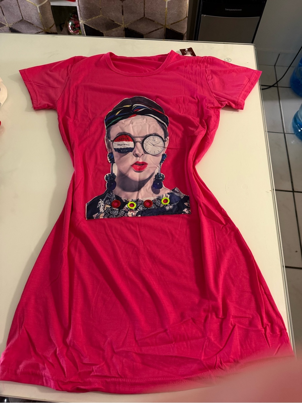 1D Hot Pink Graphic High-Low Portrait Tee Dress